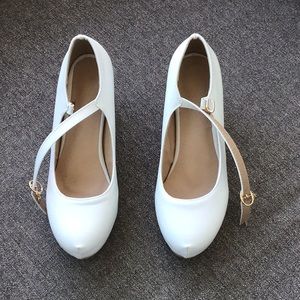 New White Block Heels With Straps for Women